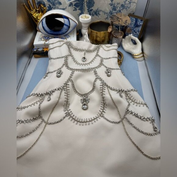 🆕 SIMKHAI 🧿 NWOT Arta Crystal Embellished Bustier Mini Dress, White, Sz US 2 - Picture 12 of 16